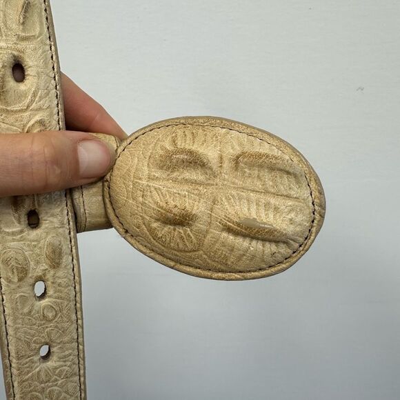 Genuine Crocodile Cream Beige Belt Large Croc Buckle Size XS/S - Picture 9 of 10